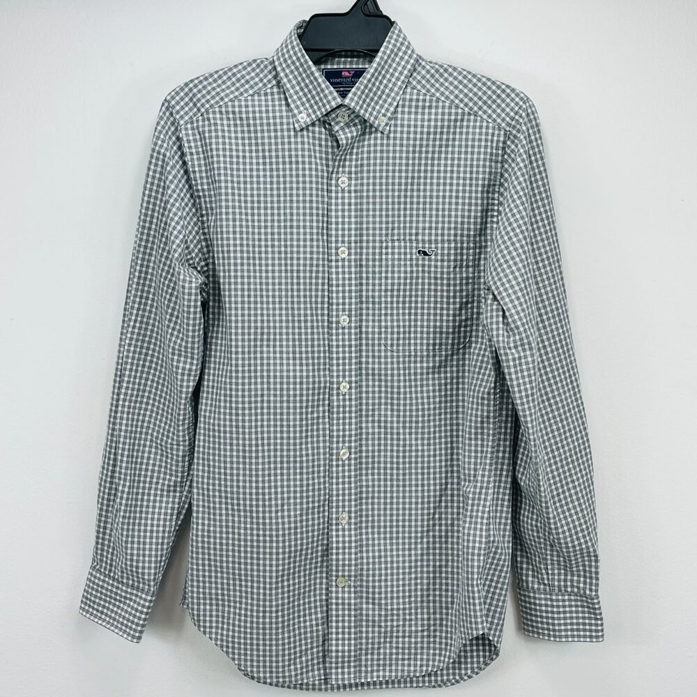 Vineyard Vines Tucker Shirt Mens XS Slim Fit Gray Check Long Sleeve Whale Button